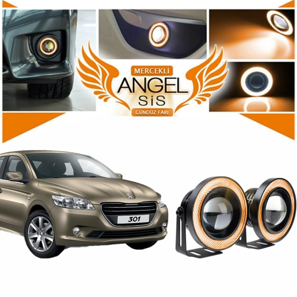 Peugeot 301 Uyumlu, Universal Mercekli Led Angel Sis Farı, 76mm Turuncu Renk