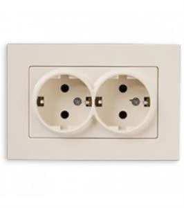 Eqona İkili Topraklı Priz, Krem Çerçeve Dahil ürün görseli