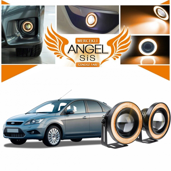 Ford Focus 2,5 Uyumlu, Universal Mercekli Led Angel Sis Farı, 76mm Turuncu Renk