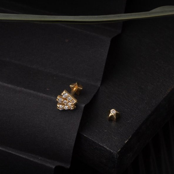 14 Ayar Altın Tragus Piercing Küpe - 4