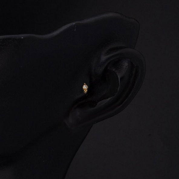 14 Ayar Altın Tektaş Tragus Piercing Küpe - 2