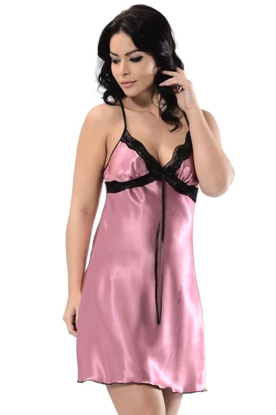 Sistina Bayan Dantelli Gül Kurusu Saten Kısa Gecelik M-367 - Resim 4