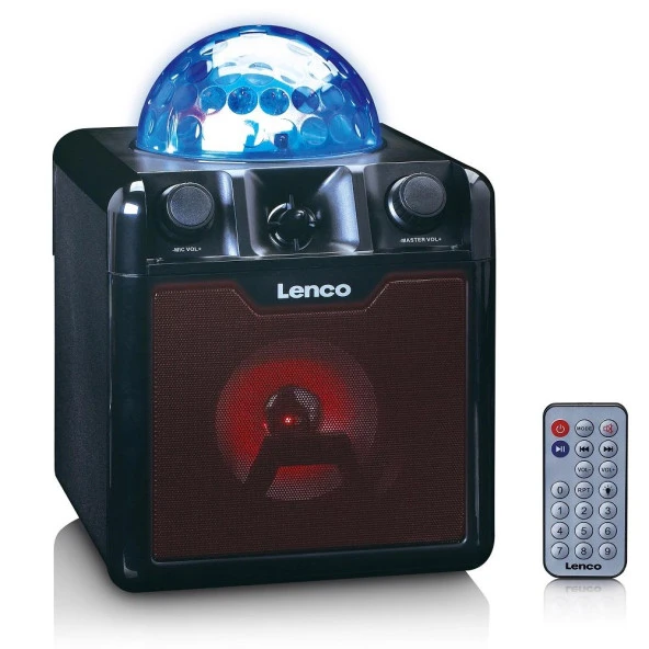 LENCO BTC-055 BK - IŞIKLI BLUETOOTH HOPARLÖR, USB, SD, RC, MIC, AC - 12