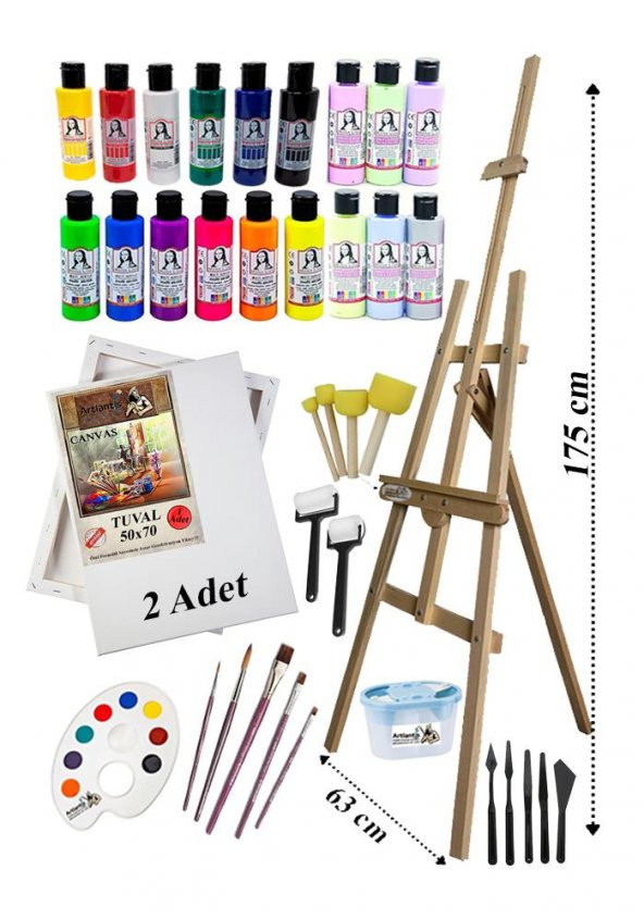 Akrilik Boya Resim Seti Südor Monalisa 18 Renk 70 ml Akrilik Boya 2 Tuval 50x70 Fırça Spatula Şövale