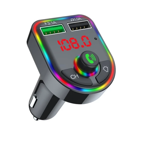 Concord C613 Rgb Işıklı Bluetoothlu Usb Bellek, Hafıza Kartı ve 3.1A+1A Şarj Girişli Fm Transmitter