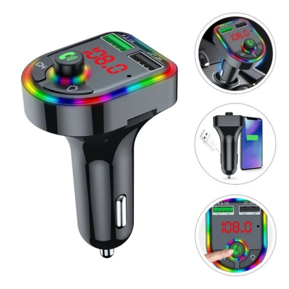 Concord C613 Rgb Işıklı Bluetoothlu Usb Bellek, Hafıza Kartı ve 3.1A+1A Şarj Girişli Fm Transmitter - 5