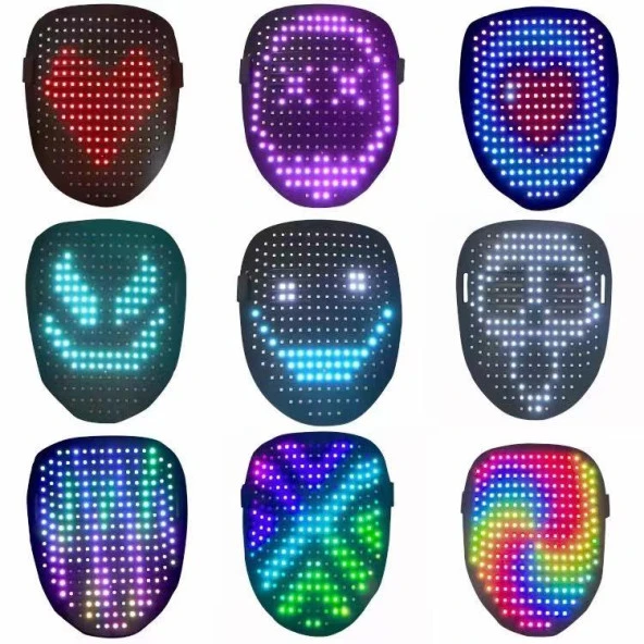 Doppler LED Maske Çok Renkli Led Işıklı Şarjlı Parti Maskesi Kablosuz Yılbaşı Düğün Eğlence
