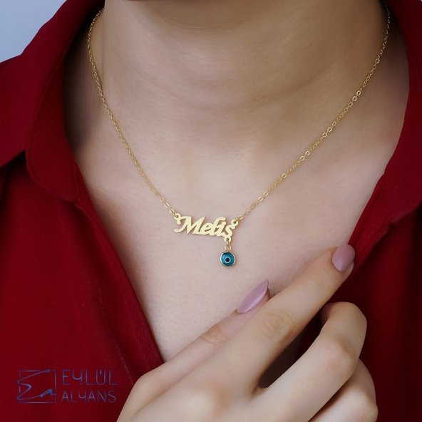 Nazar Detaylı Kişiye Özel İsimli 925 Ayar Gümüş Hediyelik Kadın Gold Kolye