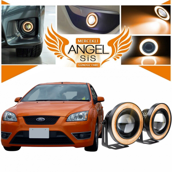 Ford Focus 2 Uyumlu, Universal Mercekli Led Angel Sis Farı, 76mm Turuncu Renk - 1