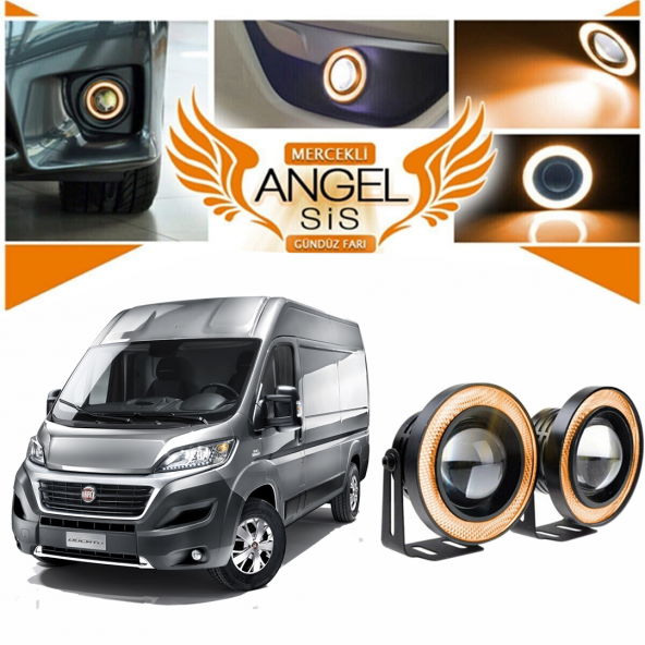 Fiat Ducato Uyumlu, Universal Mercekli Led Angel Sis Farı, 76mm Turuncu Renk