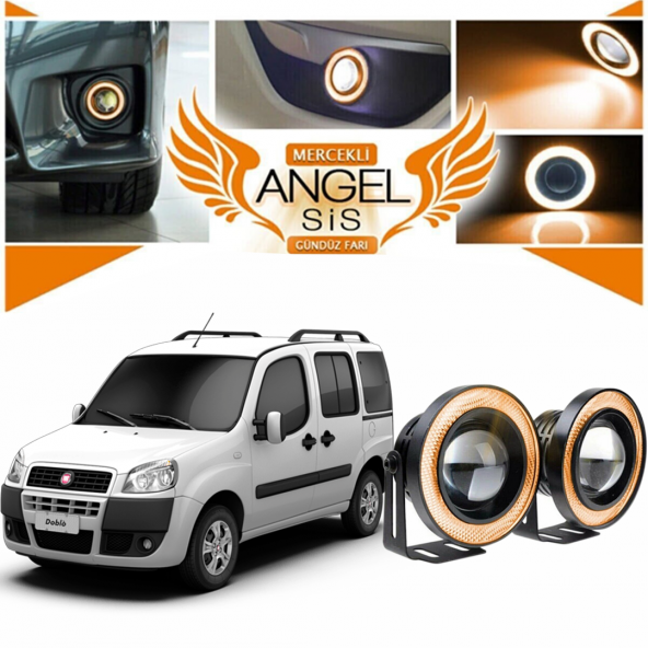 Fiat Doblo D1 Uyumlu, Universal Mercekli Led Angel Sis Farı, 76mm Turuncu Renk