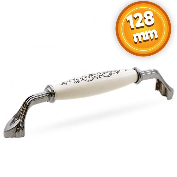 Eljarana Lüks Porselen Mobilya Çekmece Dolap Kapak Kulpu Kulbu 128 mm Beyaz Krom ürün görseli