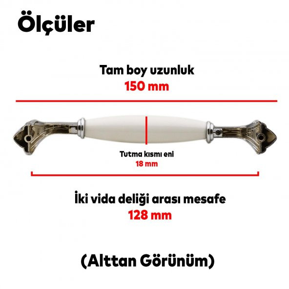 Eljarana Lüks Porselen Mobilya Çekmece Dolap Kapak Kulpu Kulbu 128 mm Beyaz Krom - Resim 3