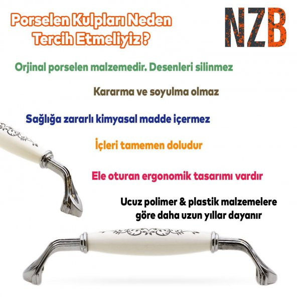 Eljarana Lüks Porselen Mobilya Çekmece Dolap Kapak Kulpu Kulbu 128 mm Beyaz Krom - Resim 4