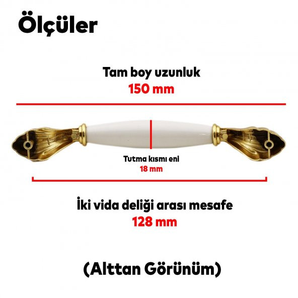 Elpedroso Lüks Porselen Mobilya Çekmece Dolap Kapak Kulpu Kulbu 128 mm Beyaz Gold - 3