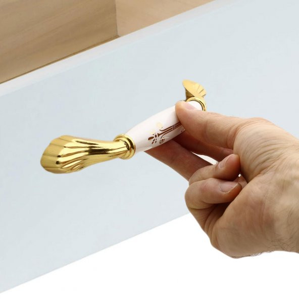 Elpedroso Lüks Porselen Mobilya Çekmece Dolap Kapak Kulpu Kulbu 128 mm Beyaz Gold - 6