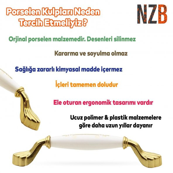 Elpedroso Lüks Porselen Mobilya Çekmece Dolap Kapak Kulpu Kulbu 128 mm Beyaz Gold - 7