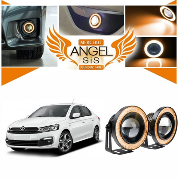 Citroen C Elysee Uyumlu, Universal Mercekli Led Angel Sis Farı, 76mm Turuncu Renk - 1