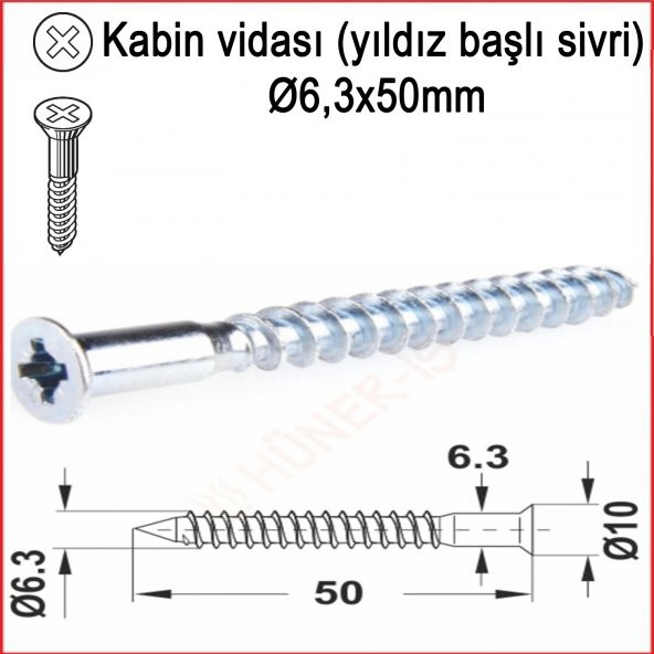 Metal Galvaniz Kabin vidası (yıldız başlı sivri) 06,3x50mm 100 Adet Kargo bedava - 2