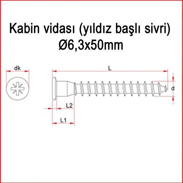 Metal Galvaniz Kabin vidası (yıldız başlı sivri) 06,3x50mm 100 Adet Kargo bedava - 4