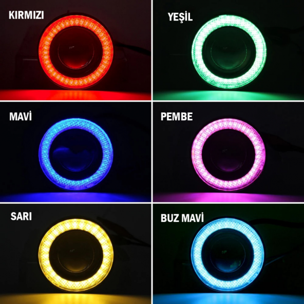 Fiat Doblo D3 Uyumlu, Universal Mercekli Led Angel Sis Farı, 76mm Beyaz Renk - 3