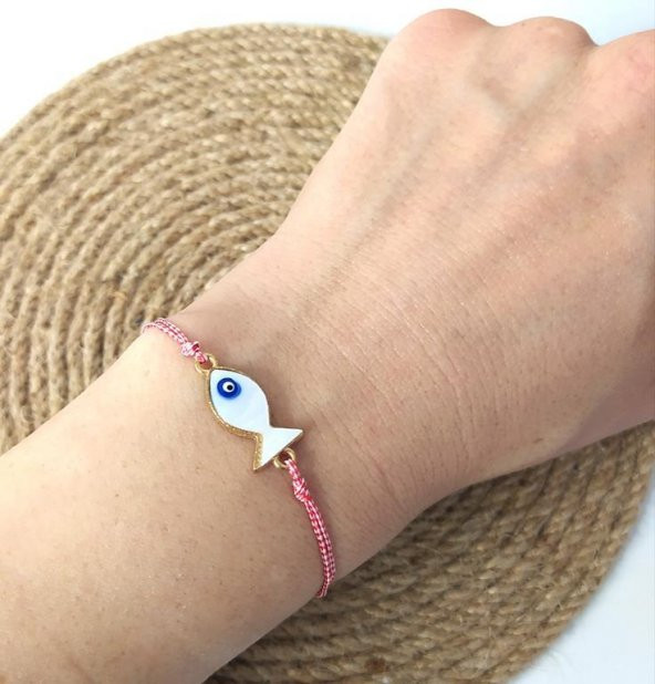 Bileklik Balık Nazarlı Kötü Göz Kovucu Ayarlanabilir İp Şans Bileklik Bijuteri Takı Halhal - 3