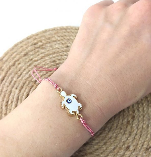 Bileklik Kaplumbağa Nazarlı Kötü Göz Kovucu Ayarlanabilir İp Şans Bileklik Bijuteri Takı Halhal - Resim 2