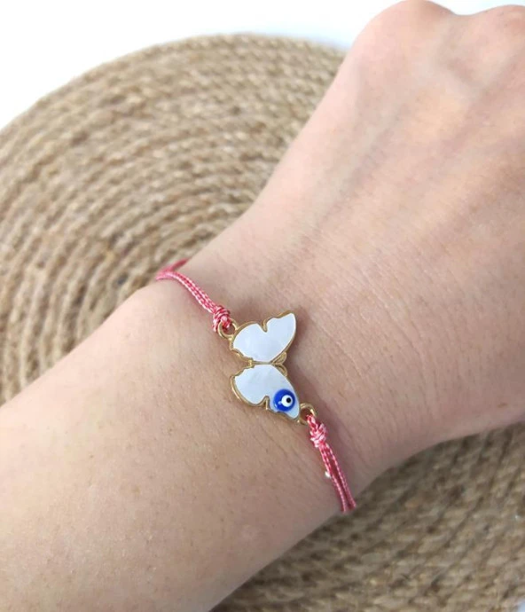 Bileklik Kelebek Nazarlı Kötü Göz Kovucu Ayarlanabilir İp Şans Bileklik Bijuteri Takı Halhal - 2