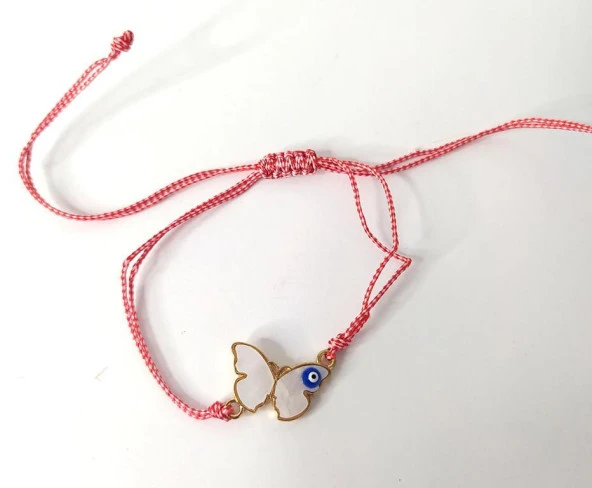 Bileklik Kelebek Nazarlı Kötü Göz Kovucu Ayarlanabilir İp Şans Bileklik Bijuteri Takı Halhal - 3