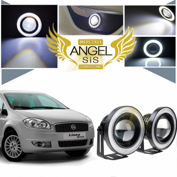 Fiat Linea Uyumlu, Universal Mercekli Led Angel Sis Farı, 76mm Beyaz Renk