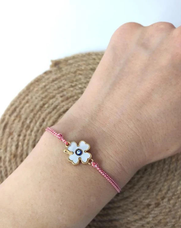 Bileklik Yonca Nazarlı Kötü Göz Kovucu Ayarlanabilir İp Şans Bileklik Bijuteri Takı Halhal - 2