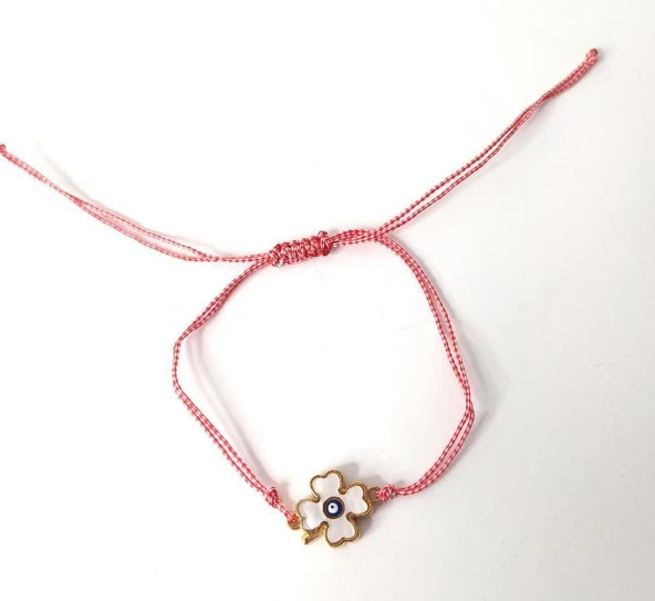 Bileklik Yonca Nazarlı Kötü Göz Kovucu Ayarlanabilir İp Şans Bileklik Bijuteri Takı Halhal - 3