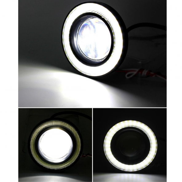 Ford Focus 3 Uyumlu, Universal Mercekli Led Angel Sis Farı, 76mm Beyaz Renk - 2