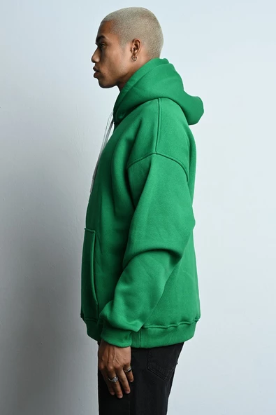 OVERSİZE KAPŞONLU KANGURU CEPLİ İÇİ POLARLI 3 İPLİK ERKEK SWEATSHİRT - 3