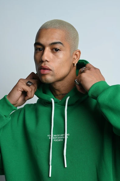 OVERSİZE KAPŞONLU KANGURU CEPLİ İÇİ POLARLI 3 İPLİK ERKEK SWEATSHİRT - 2