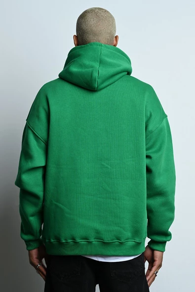 OVERSİZE KAPŞONLU KANGURU CEPLİ İÇİ POLARLI 3 İPLİK ERKEK SWEATSHİRT - 4