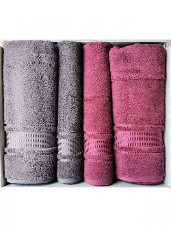 Özdilek Colourist Best Set Hamam Seti Banyo Havlu Takımı Antrasit- Koyu Pembe