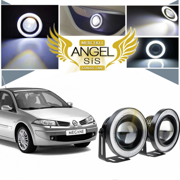 Renault Megane 2 Uyumlu, Universal Mercekli Led Angel Sis Farı, 76mm Beyaz Renk - 1