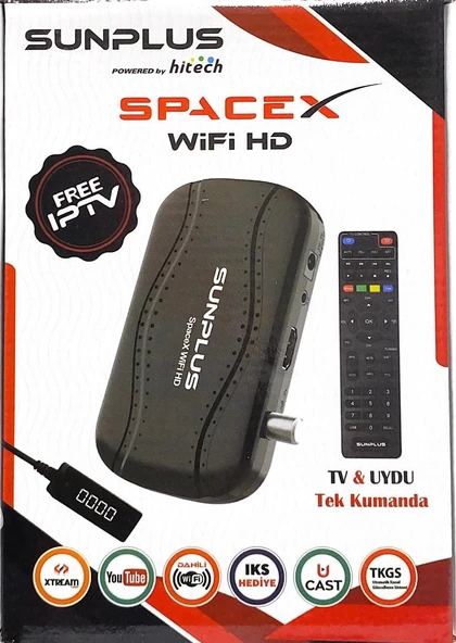 SUNPLUS DAHİLİ WİFİ FULL HD TKGS ÇANAKSIZ MİNİ UYDU ALICISI KIRMIZI UYDU 2 YIL ÜCRETSİZ SERVER