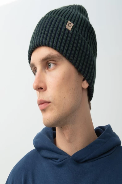 Nors Unisex Yeşil-Lacivert Kalın Örgülü Bere - 2