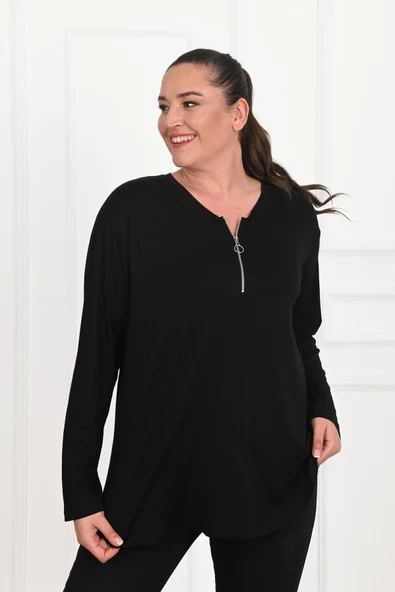 Kadın Yarım Fermuar Detaylı Büyük Beden Bluz 1387-23 - 6