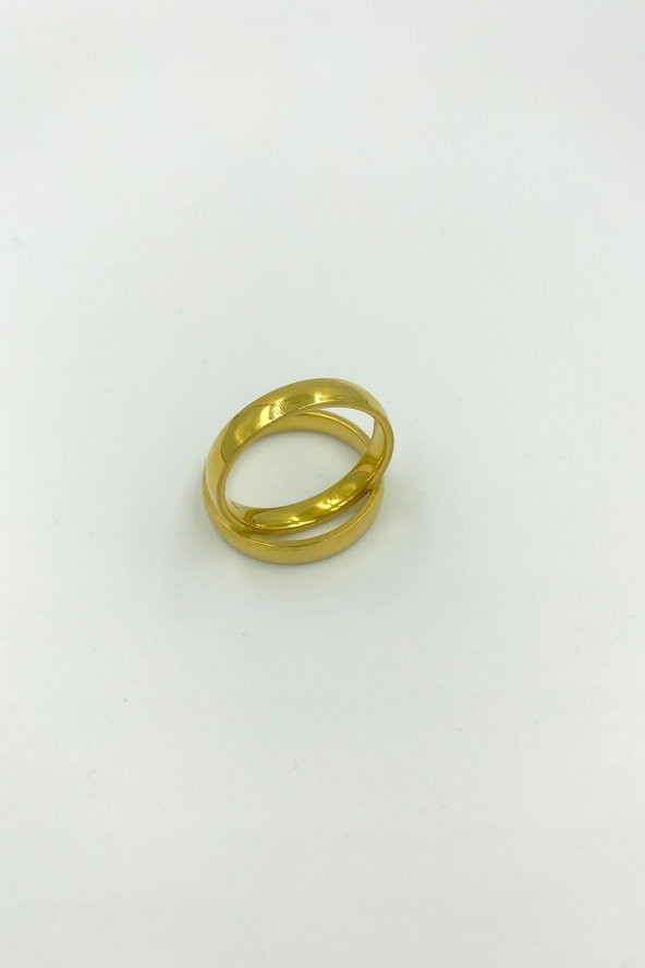Oval Kesim Çelik Gold Alyans Yüzük