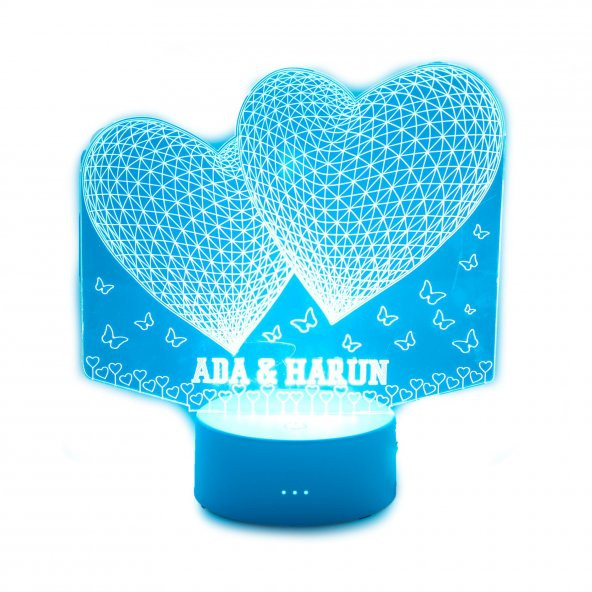İkili Kalp Desenli Gece Led Lamba Beyaz - 2