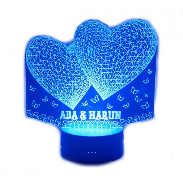 İkili Kalp Desenli Gece Led Lamba Beyaz - 3