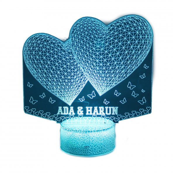 İkili Kalp Desenli Gece Led Lamba Buz