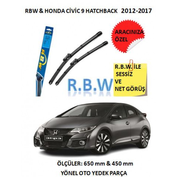 RBW Honda Civic 9 Hatchback (2012-2017) Aracınıza Özel Muz Tip Silecek Takımı