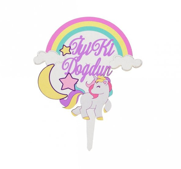 Benim Marifetlerim Unicorn Ahşap Pasta Süsü 25 cm ürün görseli