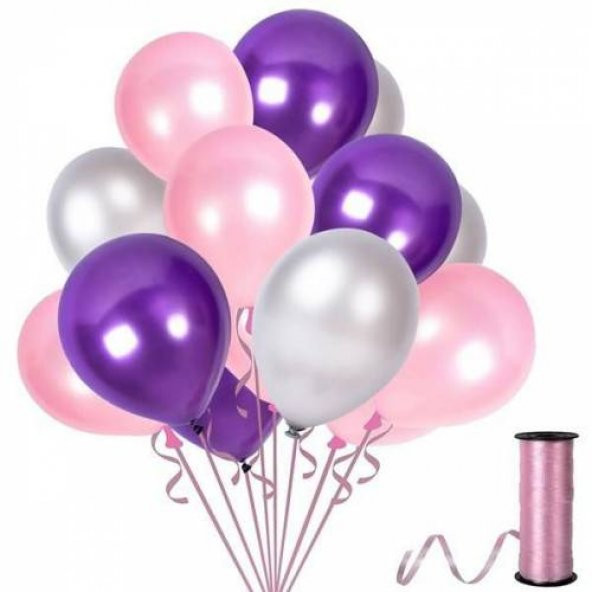 Benim Marifetlerim Metalik Gümüş Mor Pembe Balon 12 İnch 5 Adet