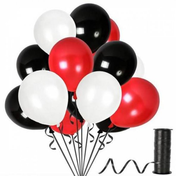 Benim Marifetlerim Metalik Kırmızı Siyah Beyaz Balon 12 inch 30 Adet