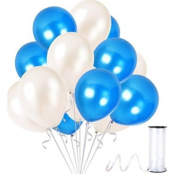 Benim Marifetlerim Metalik Mavi Beyaz Balon 12 inch 30 Adet